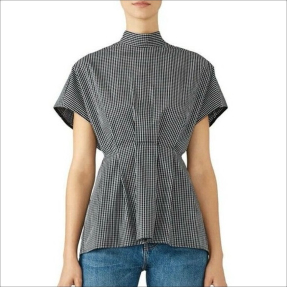 Fame and Partners Sebastian Top 40s Style Button Back Peplum Grid Windowpane